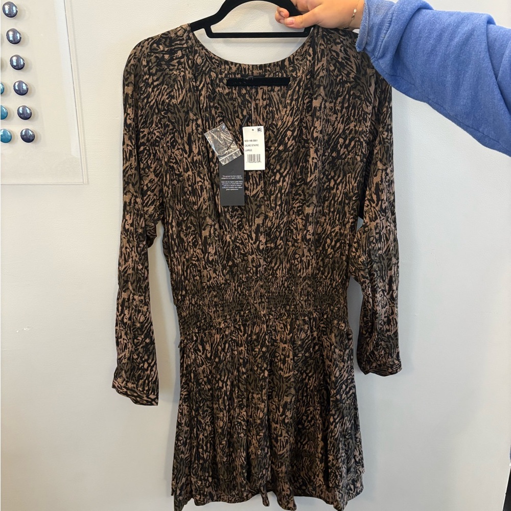 Rails Brown Sheath Dress with Bishop Sleeves